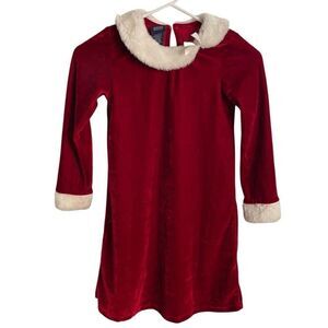 Basic Editions Girls Holiday Santa Dress 6/6X Red Velour Faux Fur Collar Cuffs
